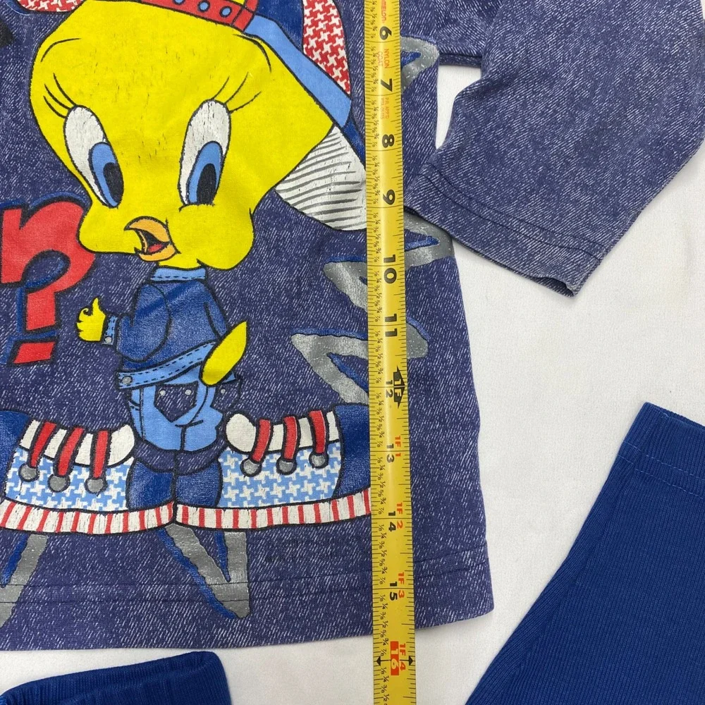 Vintage 1996 Looney Tunes Tweety Bird Who Me Pajama Set Blue Kids 4T USA Made
